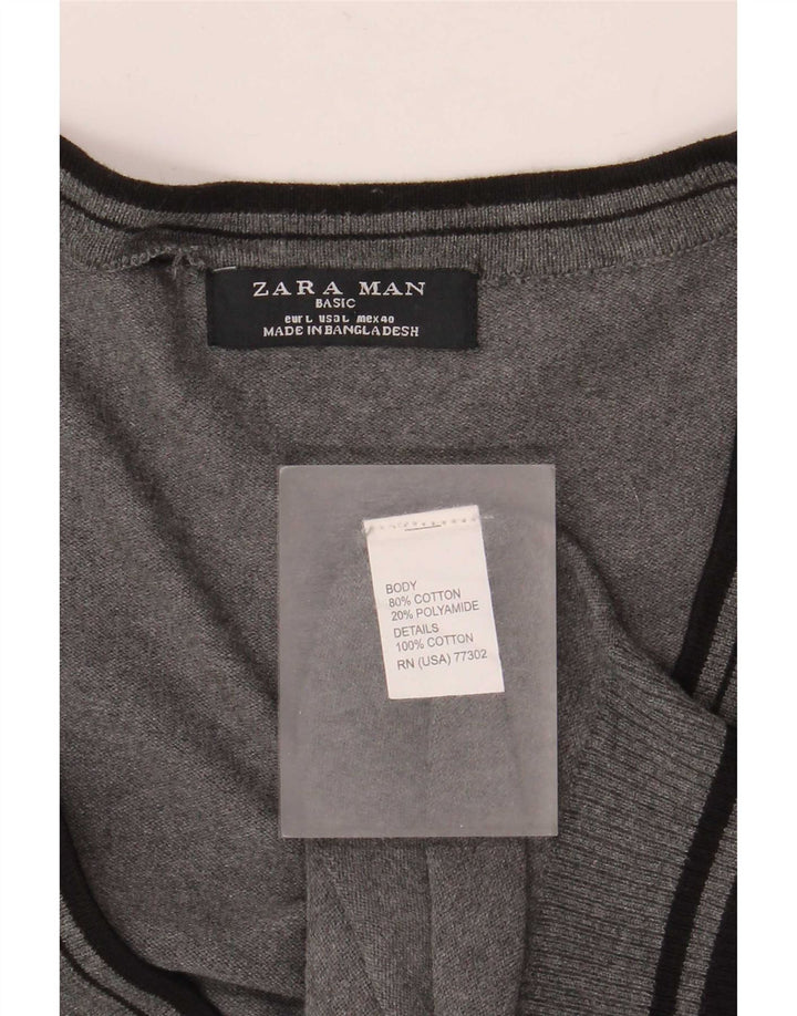 Ανδρικό πουλόβερ Zara Ζακέτα μεγάλο γκρι βαμβακερό ριγέ