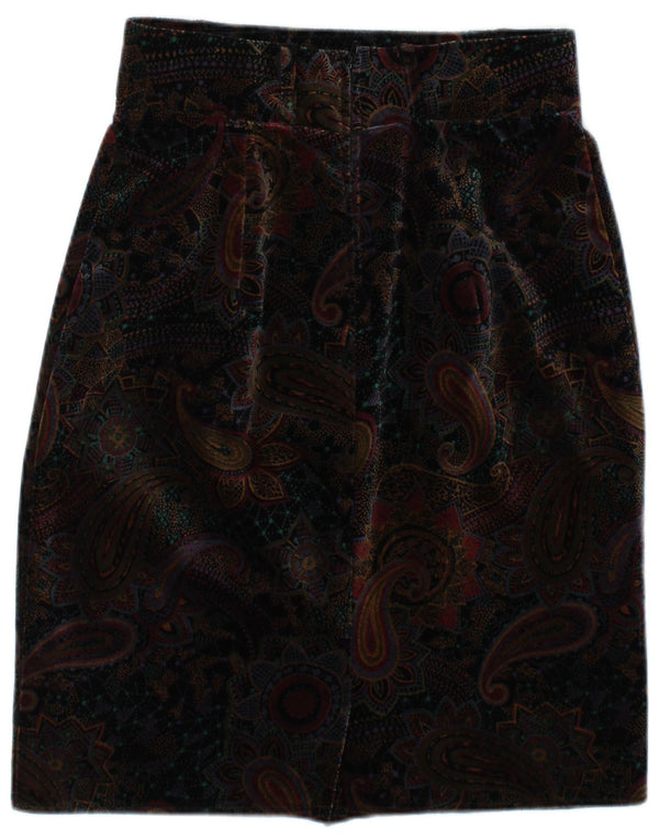 Vintage Γυναικεία Velvet Pencil Φούστα IT 42 Medium W28 Brown Paisley Cotton
