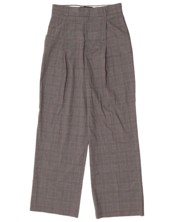 Zara γυναικείο φαρδύ παντελόνι casual UK 8 Small W26 L30 Grey Plaid