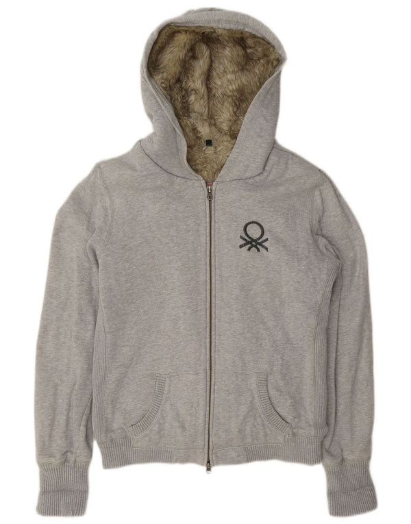 Benetton Γυναικείο πουλόβερ Sherpa Zip Hoodie UK 16 Μεγάλο γκρι βαμβακερό