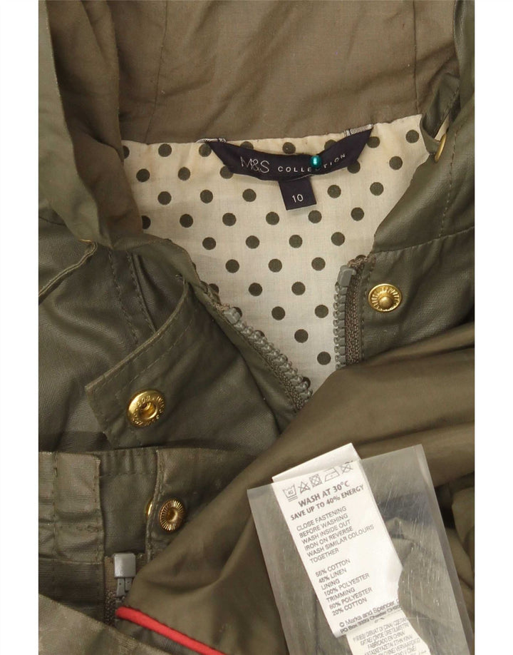 Marks & Spencer Γυναικεία κουκούλα υπερμεγέθη κερωμένο μπουφάν UK 10 Small Green