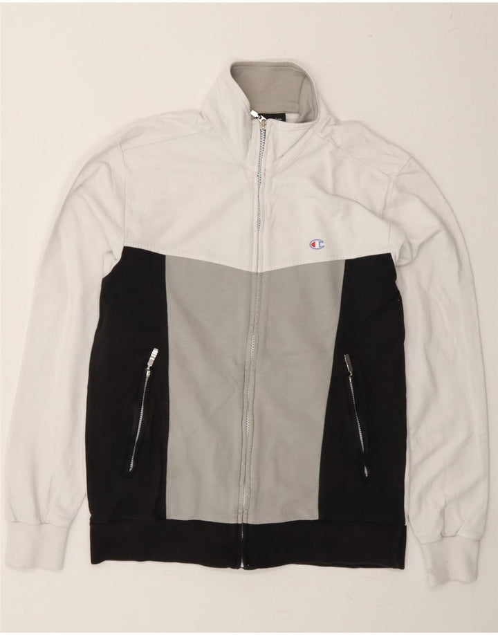 CHAMPION Womens Tracksuit Top Jacket UK 14 Medium White Colourblock Cotton Vintage Champion and Second-Hand Champion from Messina Hembry 
