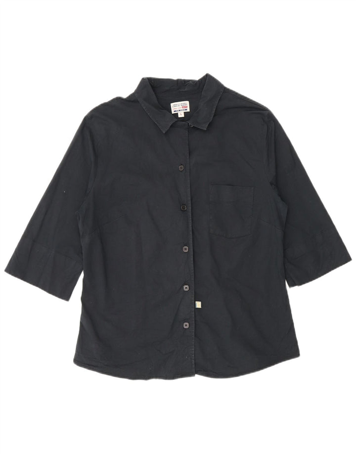 Levi's γυναικείο πουκάμισο 3/4 μανίκι UK 14 μεγάλο μαύρο βαμβακερό