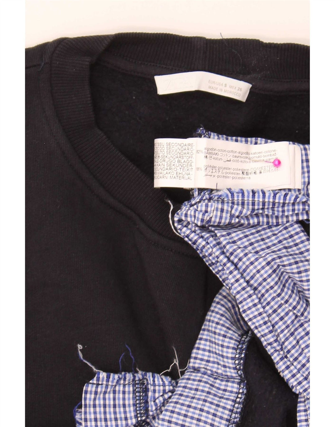 Zara Γυναικεία φούτερ μεγάλης κλίμακας Crop Jumper UK 10 Small Navy Blue Check