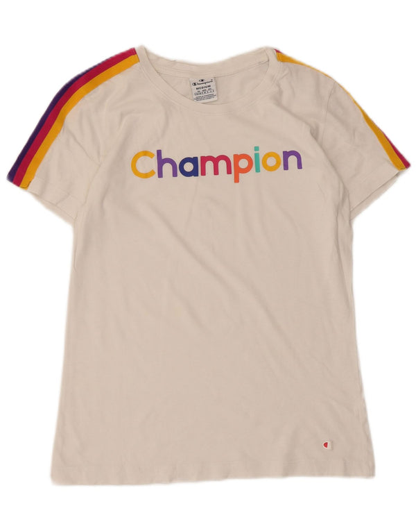 Champion Womens Graphic T-Shirt Top UK 12 Medium White Ride