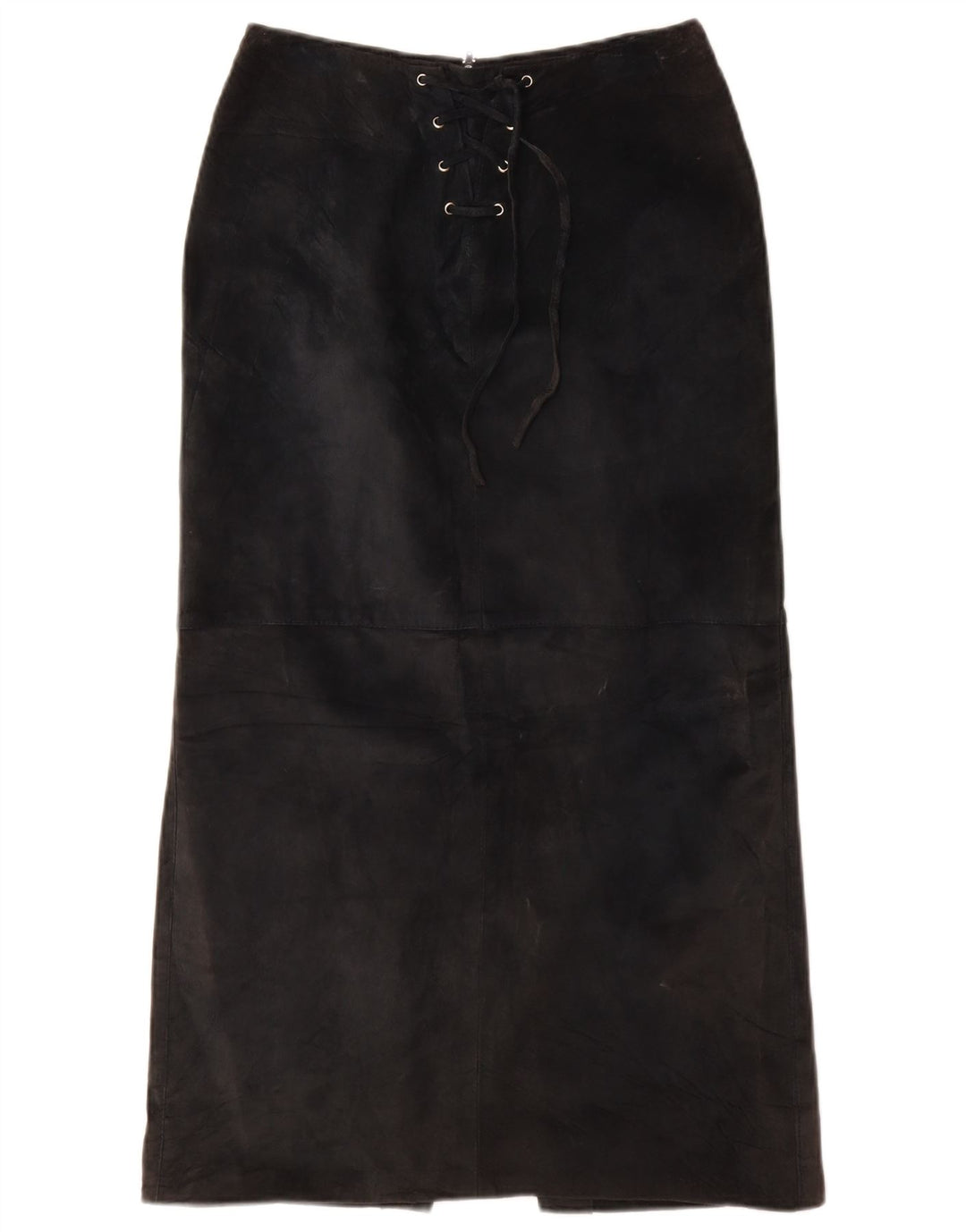 VINTAGE Γυναικεία Suede Maxi Φούστα UK 10 Small W26 Μαύρο Δερμάτινο