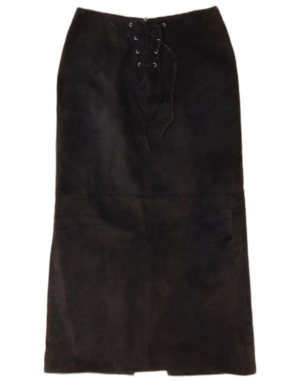 VINTAGE Womens Suede Maxi Skirt UK 10 Small W26  Black Leather