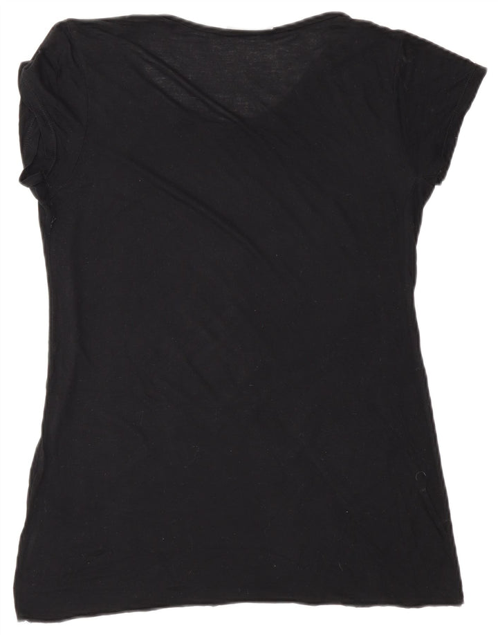 Zara Γυναικείο γραφικό T-Shirt Top UK 10 Small Black