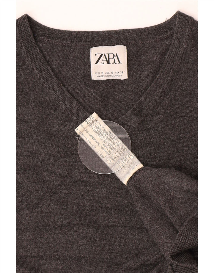 Ανδρικό πουλόβερ Zara με V λαιμόκοψη, μικρό γκρι βισκόζη