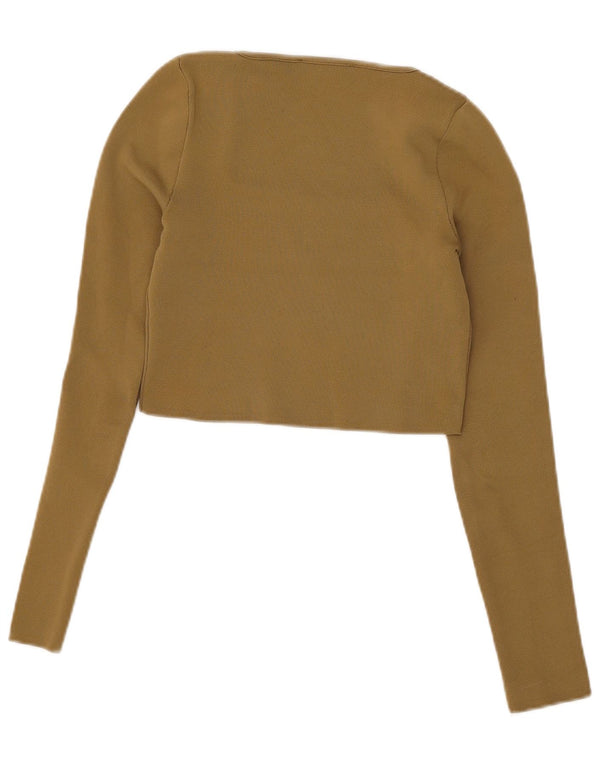 Zara Γυναικείο Crop Top Μακρύ μανίκι UK 12 Medium Khaki Polyester