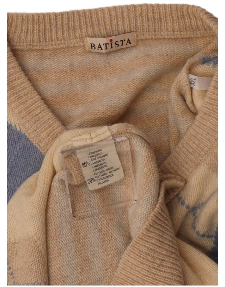 Vintage ανδρικό πουλόβερ με λαιμόκοψη 2XL μπεζ Argyle/Diamond Lambswool