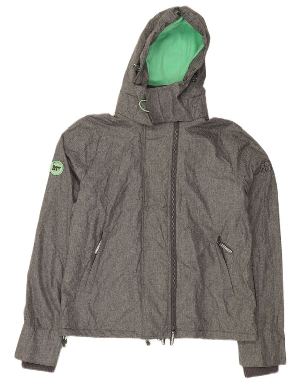 SUPERDRY Γυναικείο μπουφάν με κουκούλα αντιανεμικό UK 16 μεγάλο γκρι πολυεστέρα
