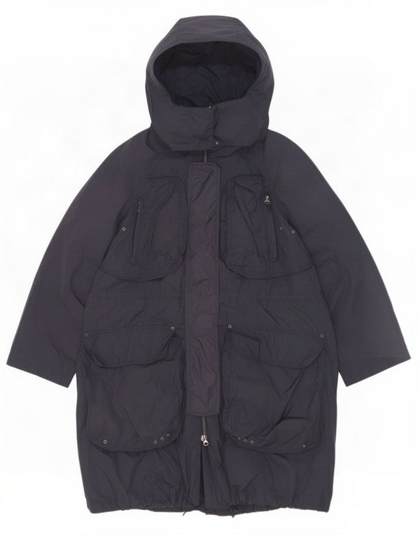 Zara Womens Hooded Oversized Parka Jacket UK 10 Small Navy Blue Nylon