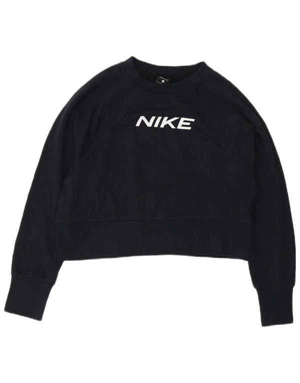 Γυναικεία Nike Dri Fit Crop υπερμεγέθη φούτερ Jumper UK 10 Small Black
