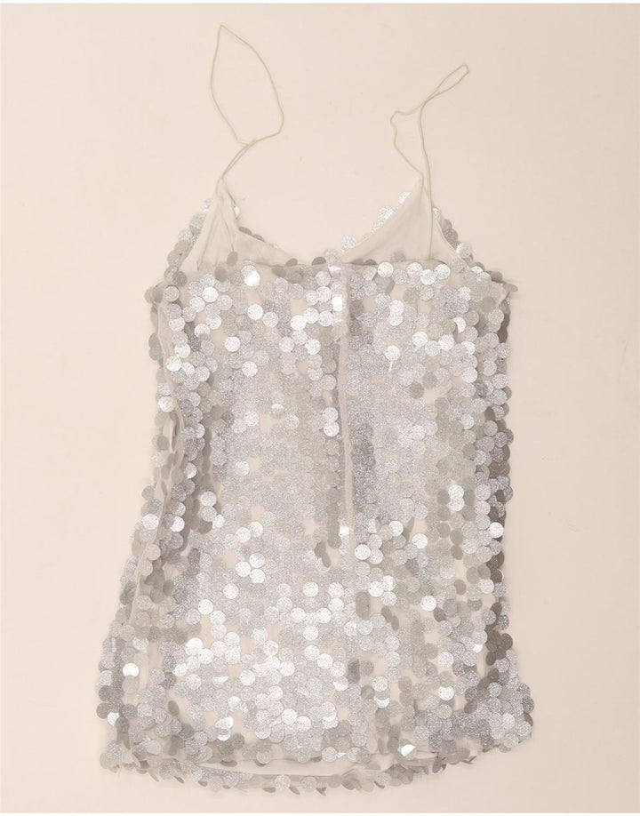 Vintage γυναικείο Cami Top UK 12 Medium Silver Πολυεστέρας