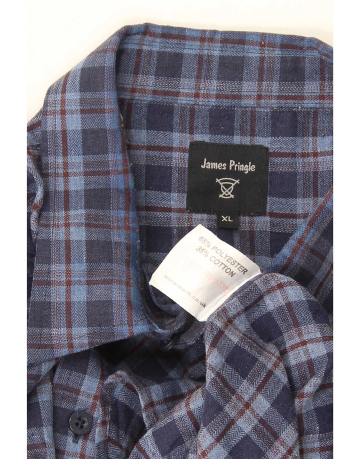 Ανδρικό φανελένιο πουκάμισο James Pringle XL Navy Blue Check Polyester