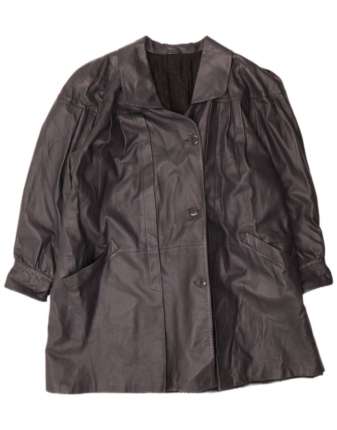 Vintage Γυναικείο Oversized Δερμάτινο Παλτό IT 44 Medium Black Leather Classic