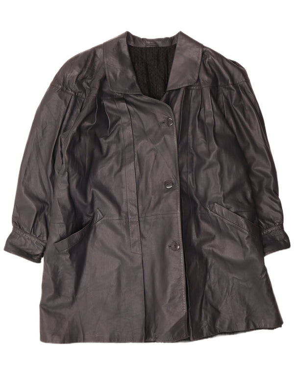 Vintage Γυναικείο Oversized Δερμάτινο Παλτό IT 44 Medium Black Leather Classic