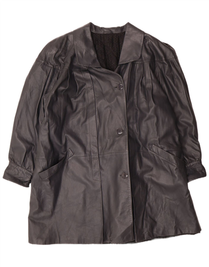 Vintage Γυναικείο Oversized Δερμάτινο Παλτό IT 44 Medium Black Leather Classic