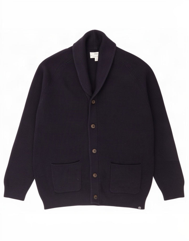 Ανδρικό πουλόβερ ζακέτα Marks & Spencer 2XL Navy Blue Polyester