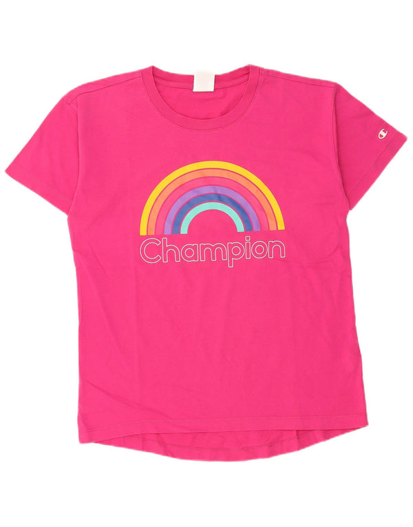 Champion Γυναικείο γραφικό T-Shirt Top UK 10 Small Pink Cotton