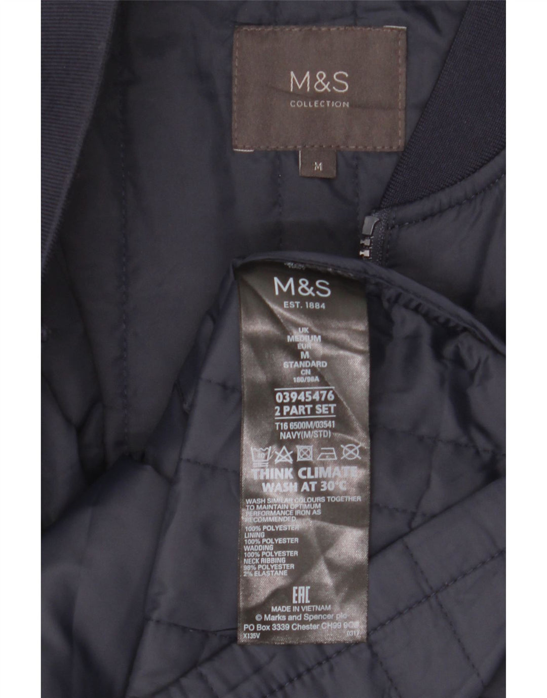 Marks & Spencer Mens Liner Gilet UK 38 Medium Navy Blue Polyester