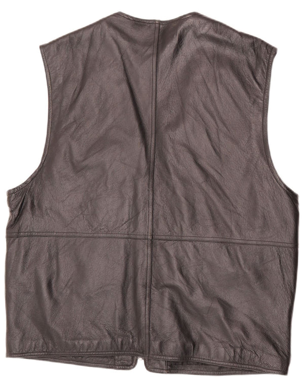 Vintage Mens Leather Utility Gilet IT 52 XL Μαύρο