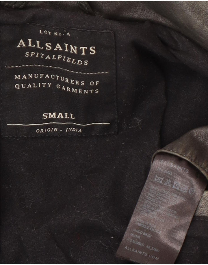 All Saints Mens Biker Leather Jacket UK 36 Small Grey