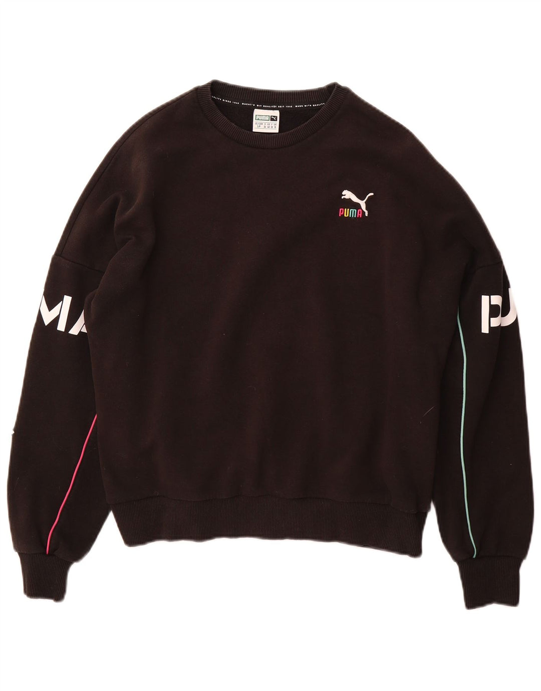 PUMA Womens Oversized Graphic Sweatshirt Jumper UK 10 Small  Black Cotton