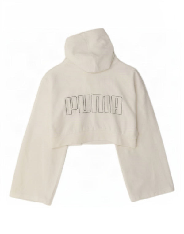 Puma Γυναικείο Oversized Graphic Crop Hoodie Jumper UK 6 XS Λευκό βαμβακερό
