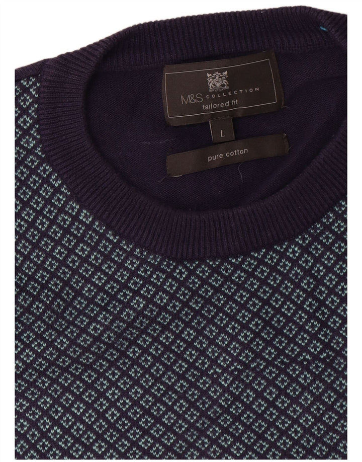 Ανδρικό πουλόβερ Marks & Spencer Tailored Fit Crew Neck Jumper Large Navy Blue