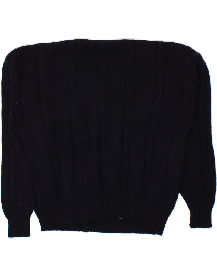 VINTAGE Womens Oversized Cardigan Sweater UK 14 Large Navy Blue Wool Vintage Vintage and Second-Hand Vintage from Messina Hembry 