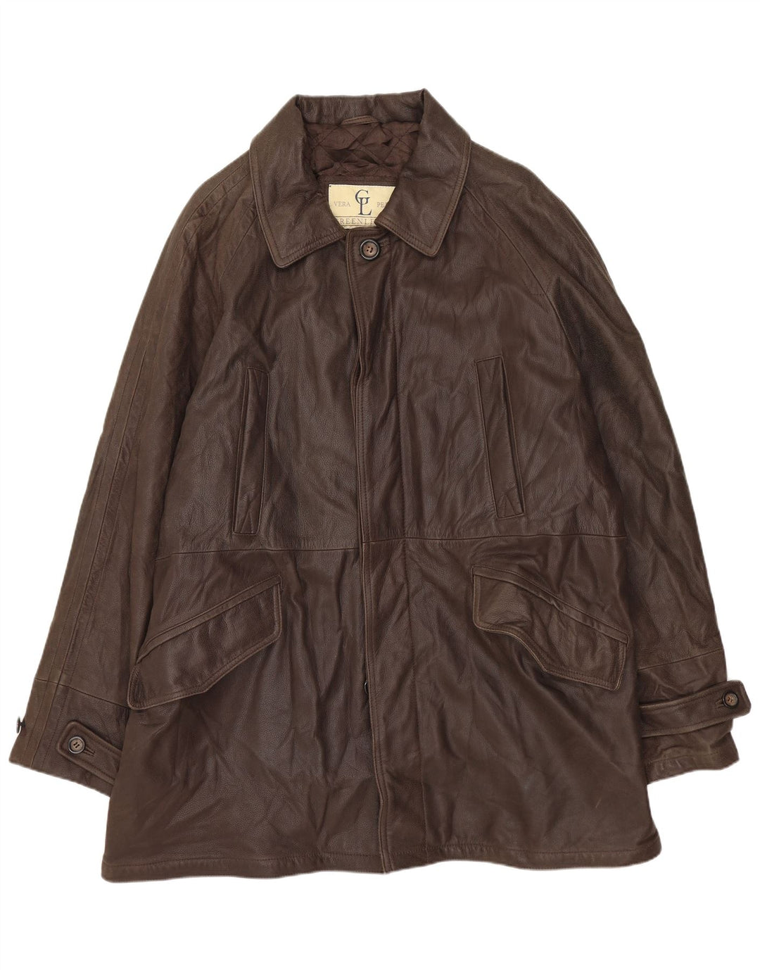 ΠΡΑΣΙΝΑ ΦΥΛΛΑ Ανδρικό Δερμάτινο Μπουφάν IT 50 Μεγάλο Καφέ Δερμάτινο