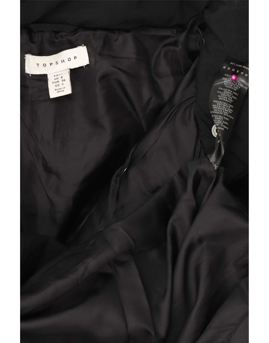 Topshop Γυναικείο μπουφάν με κουκούλα μεγάλου μεγέθους με επένδυση UK 8 Μικρό μαύρο πολυεστέρα