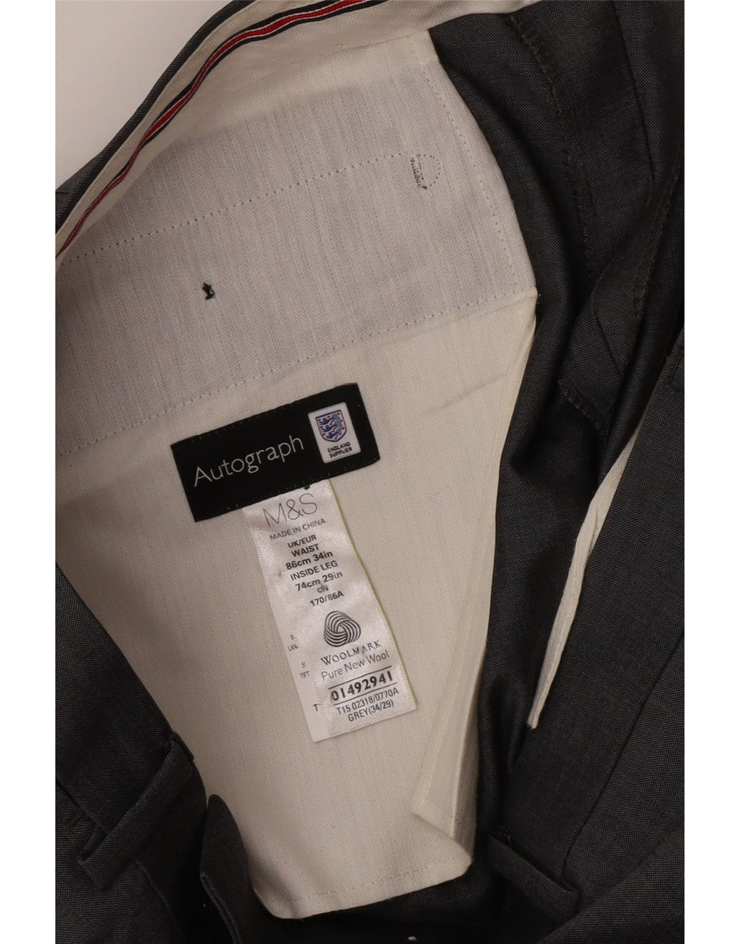 Ανδρικό ίσιο παντελόνι Marks & Spencer W34 L29 Γκρι μαλλί