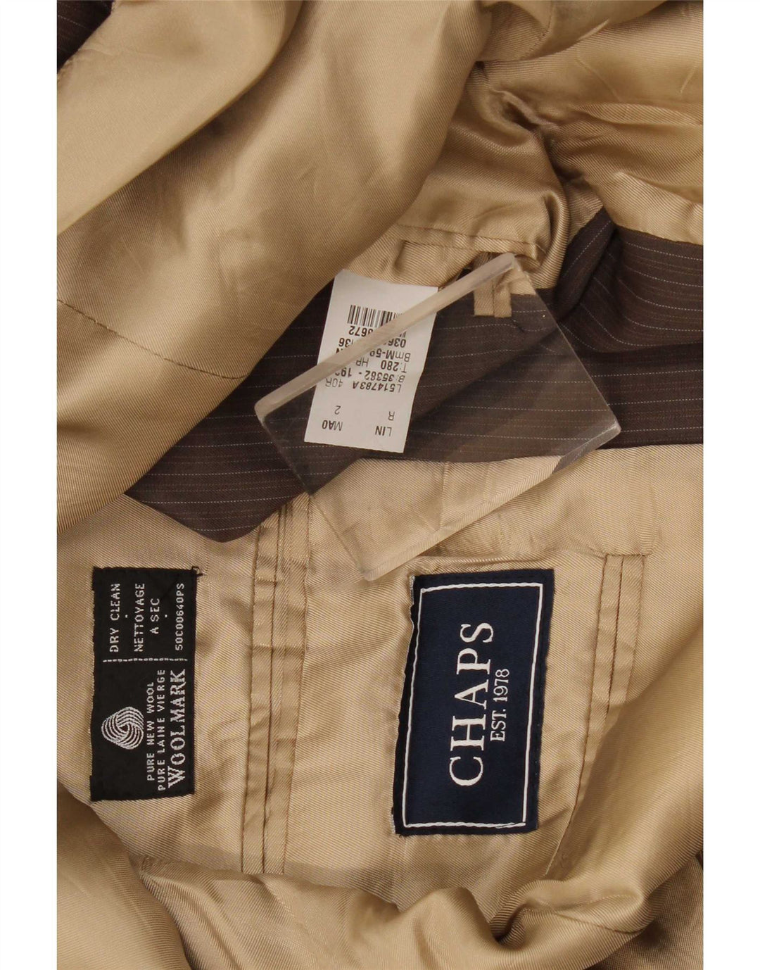 Chaps Ανδρικό σακάκι σακάκι με 3 κουμπιά UK 40 Large Brown Pinstripe New Wool