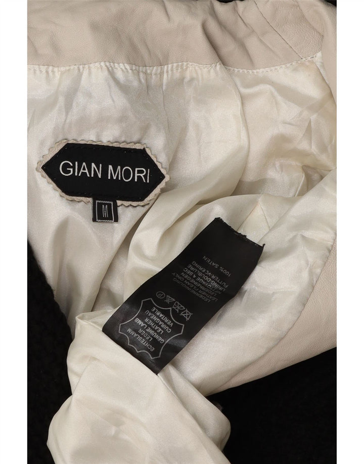 GIAN MORI Γυναικείο παλτό με κουκούλα UK 14 Medium Off White Colourblock Δέρμα