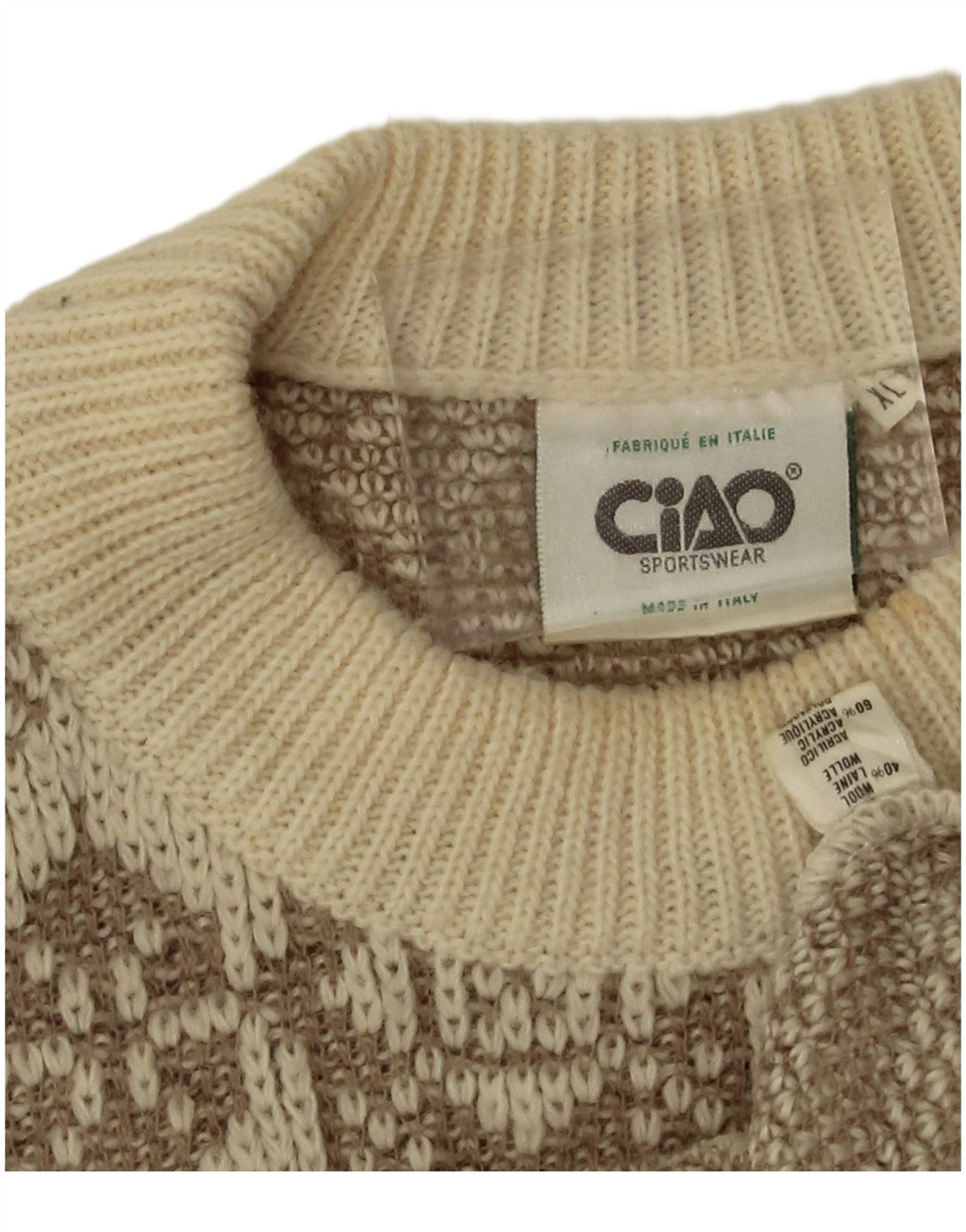 Ανδρικό πουλόβερ Ciao Crew Neck Jumper XL Μπεζ γεωμετρικό μαλλί