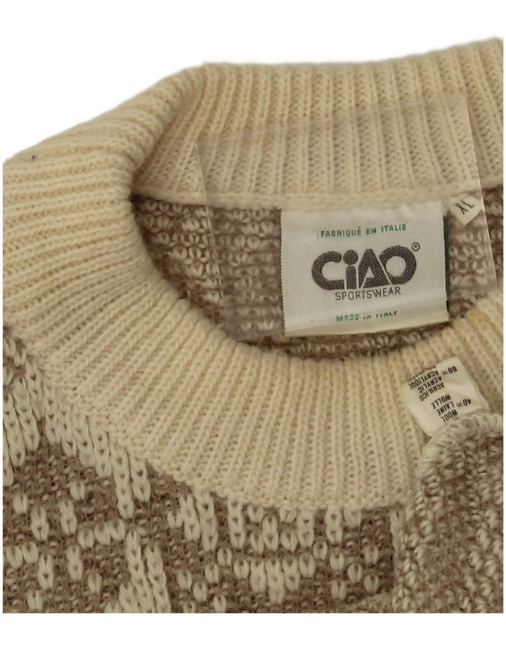 Ανδρικό πουλόβερ Ciao Crew Neck Jumper XL Μπεζ γεωμετρικό μαλλί