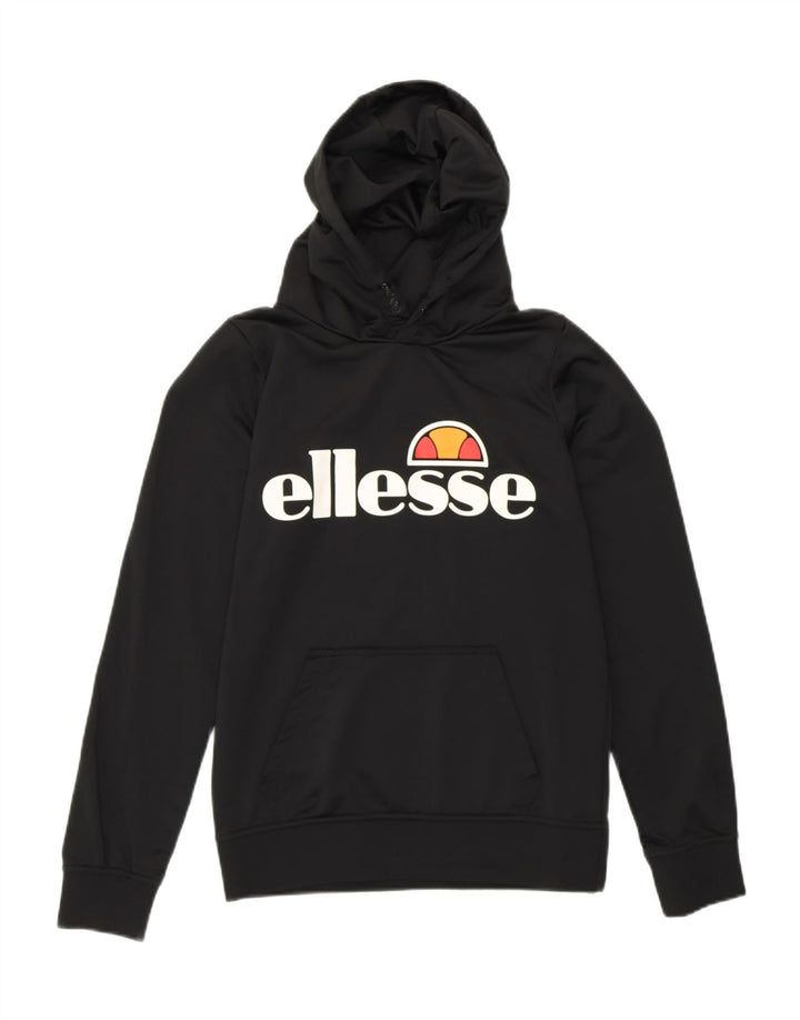 ELLESSE Boys Graphic Hoodie Jumper 12-13 Years Black Polyester Vintage Ellesse and Second-Hand Ellesse from Messina Hembry 