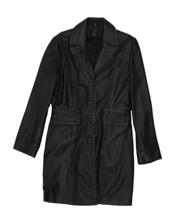VINTAGE Womens Leather Coat EU 40 Medium Black Leather Vintage Vintage and Second-Hand Vintage from Messina Hembry 