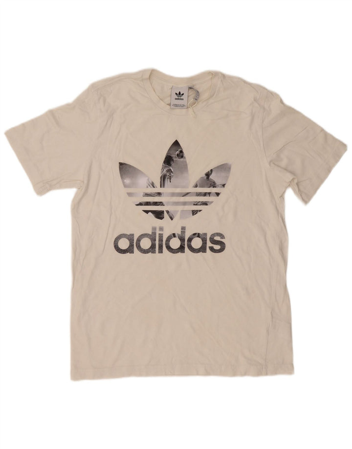 Ανδρικό γραφικό T-Shirt Adidas Top από μεσαίο λευκό βαμβακερό