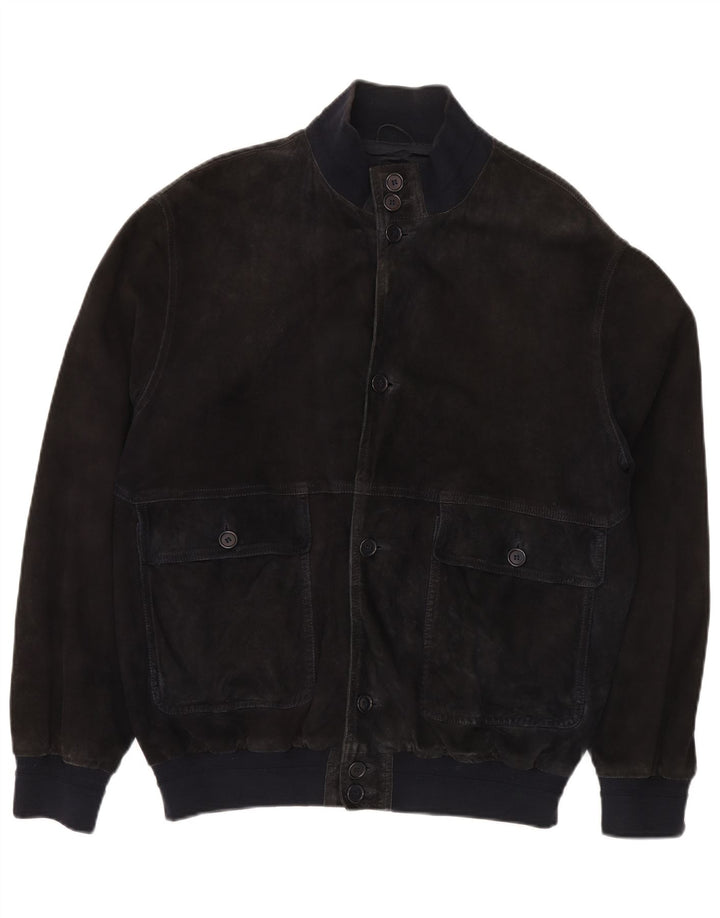 VINTAGE Ανδρικό Suede Bomber Jacket IT 52 XL Navy Blue Leather