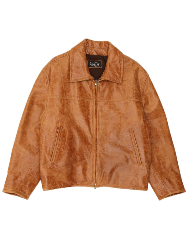 Ανδρικό δερμάτινο μπουφάν VINTAGE Loose Fit UK 38 Δερμάτινο μεσαίο καφέ