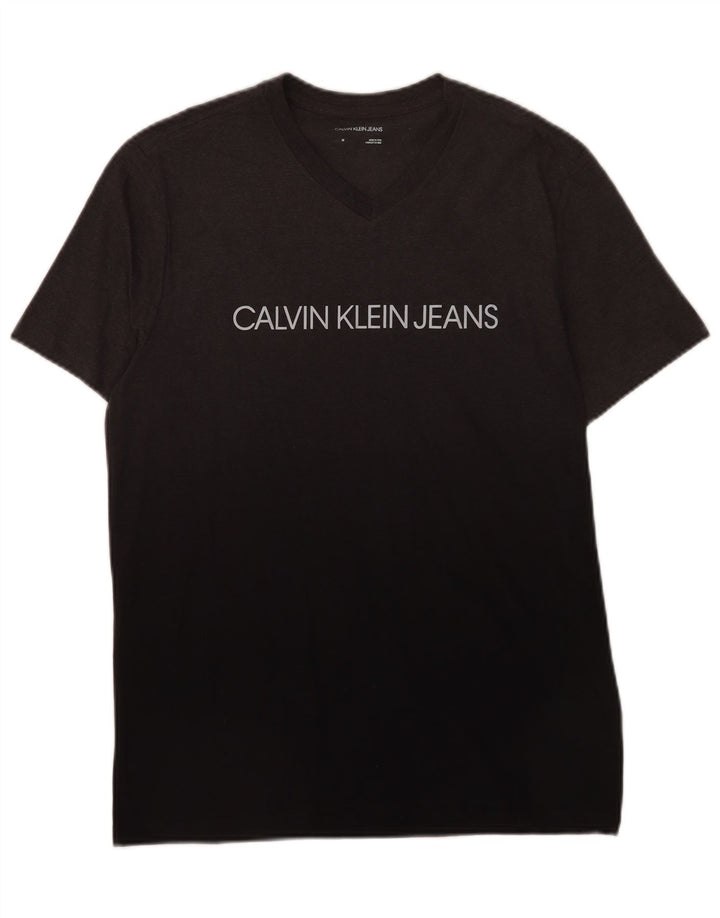 Ανδρικό γραφικό μπλουζάκι τζιν Calvin Klein Top μεσαίο μαύρο βαμβακερό χρώμα