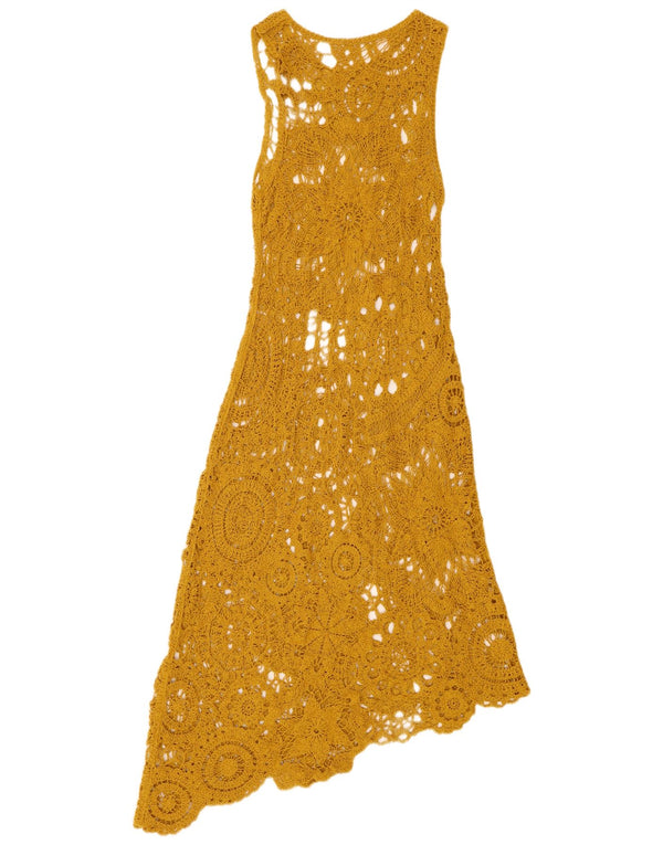 Zara Γυναικείο See Through Crochet Ασύμμετρο Φόρεμα UK 10 Small Yellow