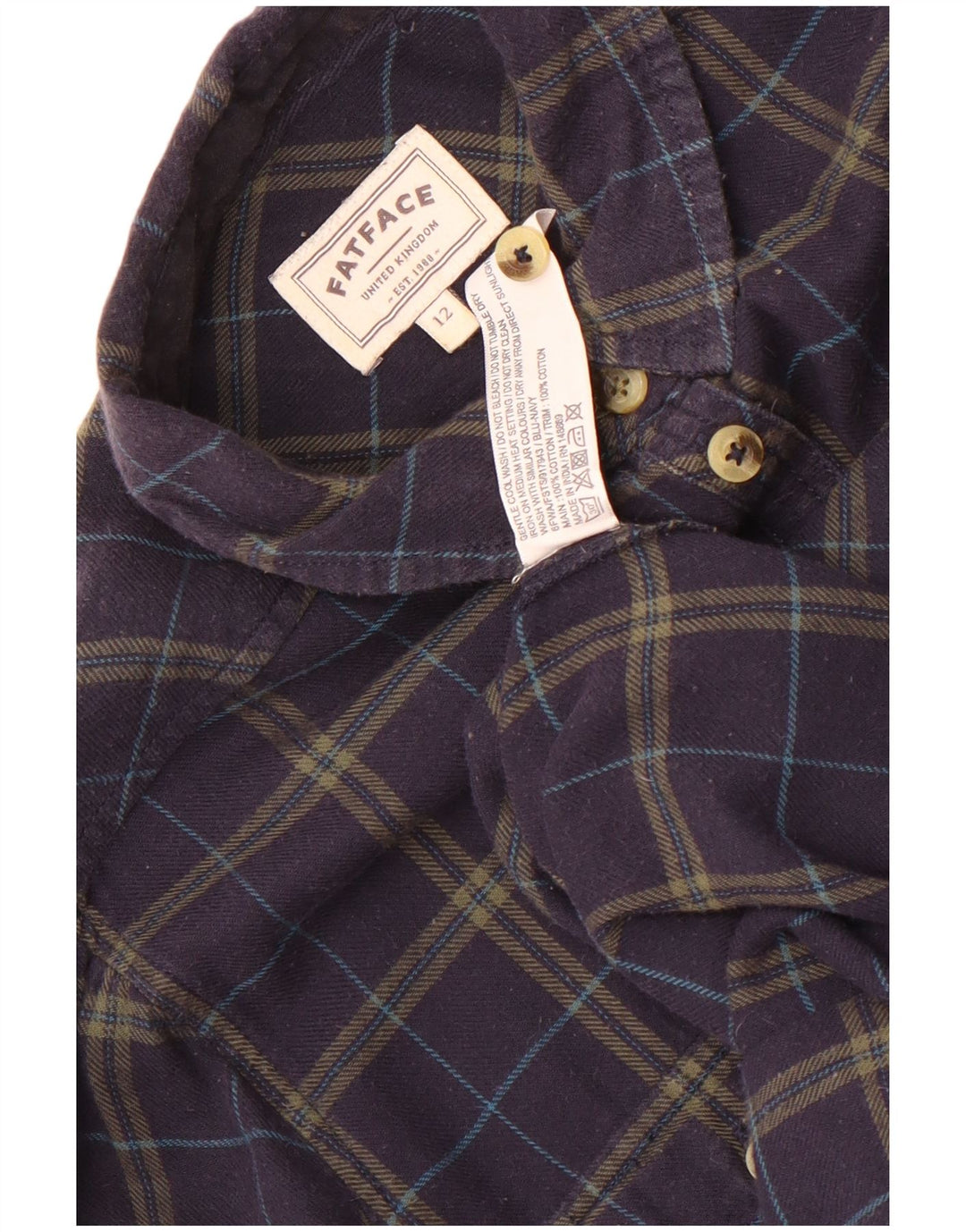 Fat Face Γυναικείο Φανελένιο Πουκάμισο UK 12 Medium Navy Blue Check Cotton
