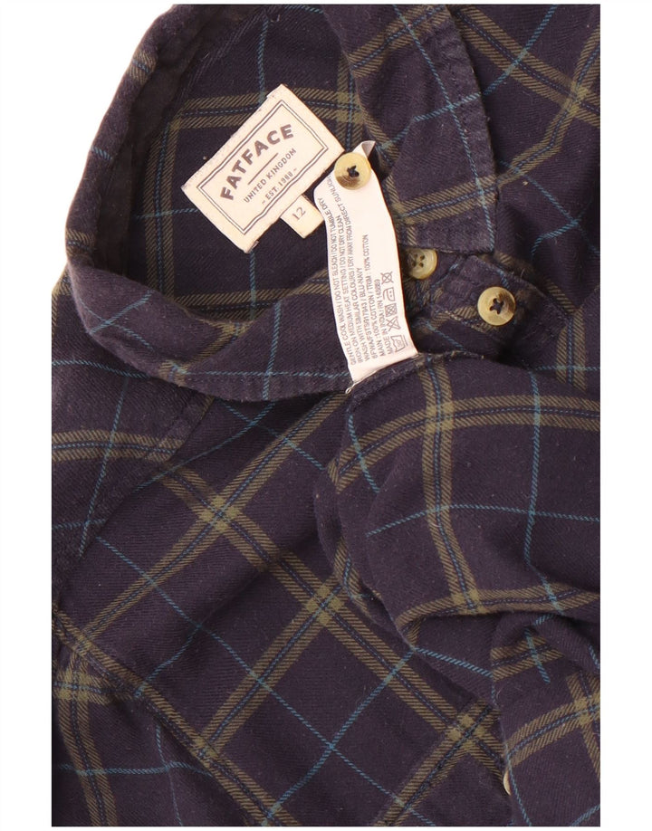 Fat Face Γυναικείο Φανελένιο Πουκάμισο UK 12 Medium Navy Blue Check Cotton