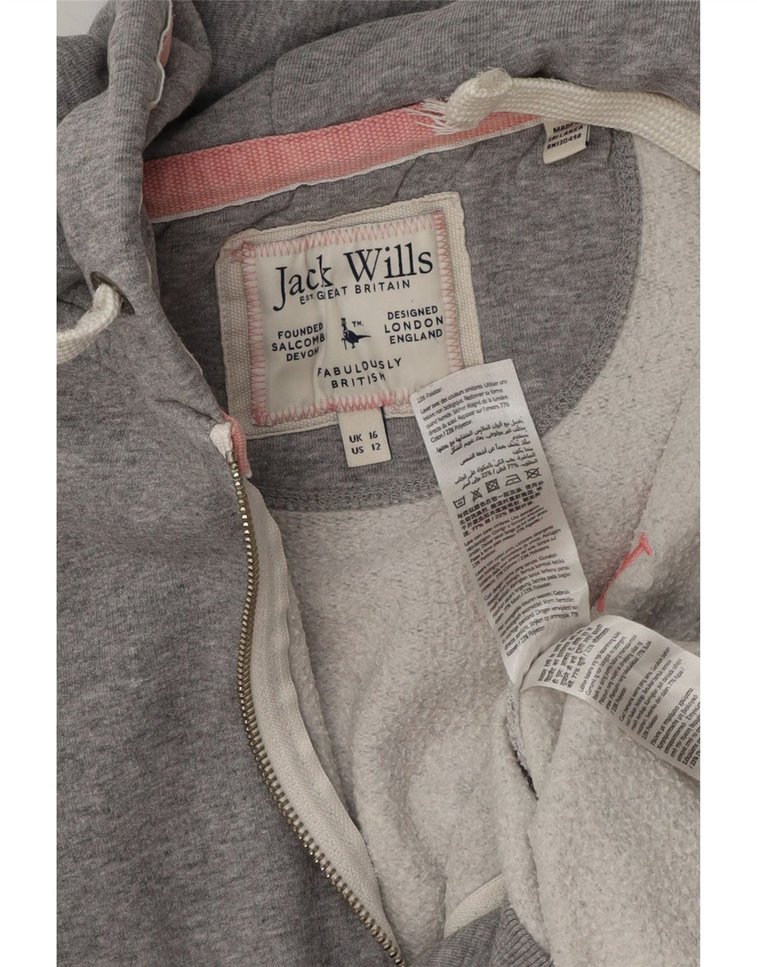 Jack Wills Γυναικείο γραφικό πουλόβερ με κουκούλα με φερμουάρ UK 16 Large Grey