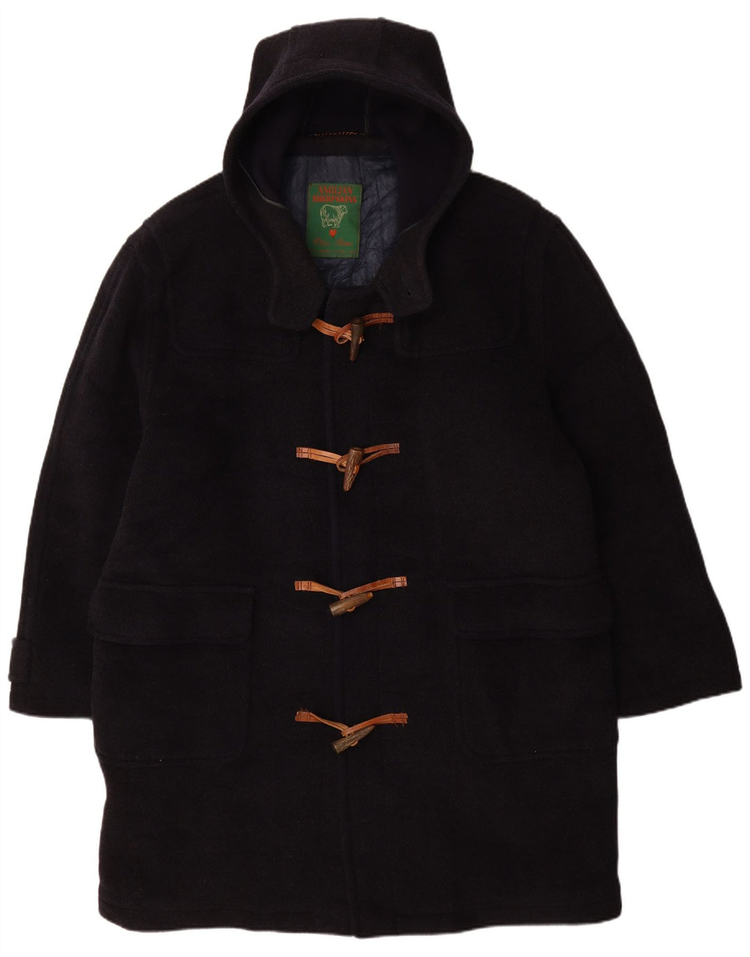 Vintage Ανδρικό παλτό Duffle με κουκούλα UK 42 XL Navy Blue Wool